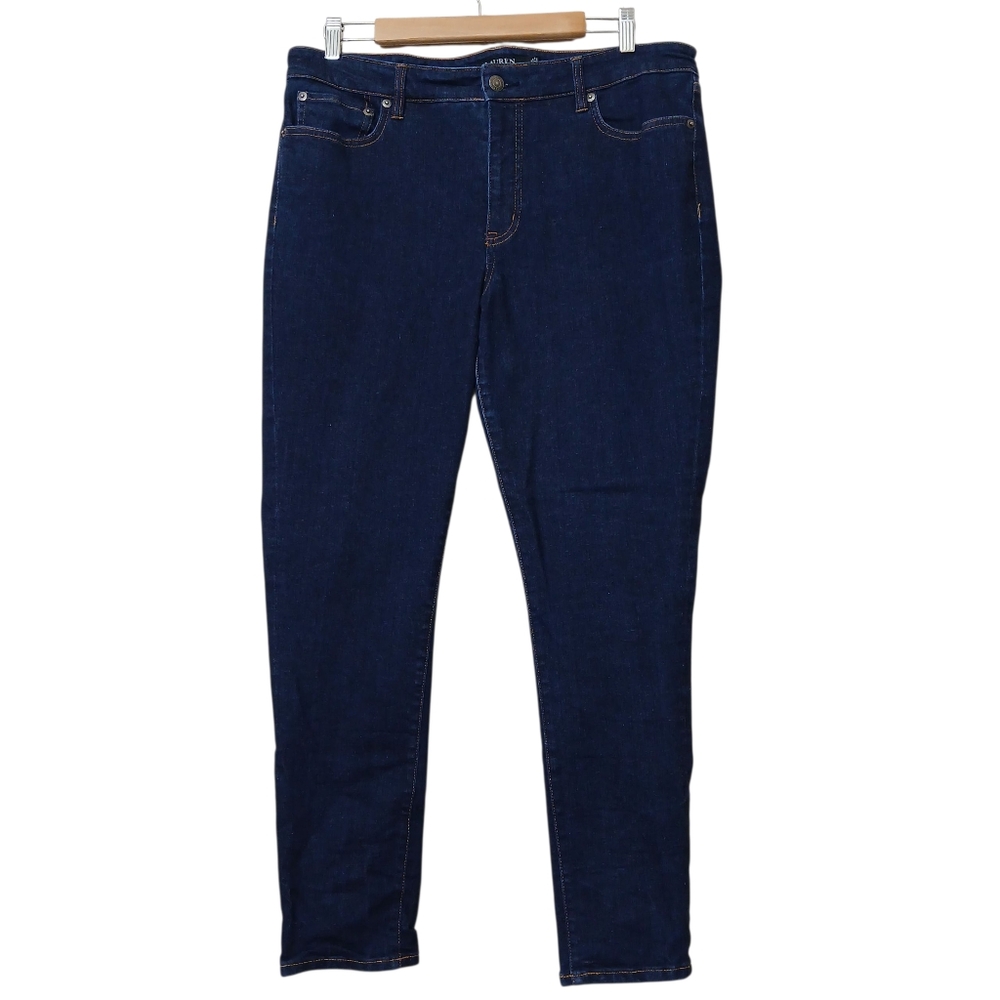 Lauren Ralph Lauren LRL Jeans Dark Blue Tapered Leg High Rise Stretch Denim